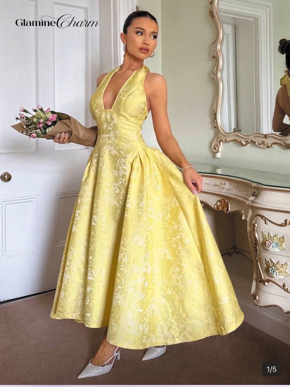 Sunny Yellow Halter Midi Dress